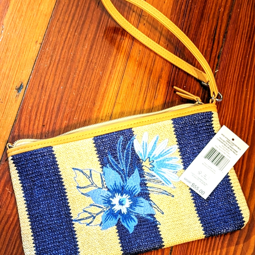 Vera Bradley RFID Straw Convertible Wristlet - Navy Stripe Straw